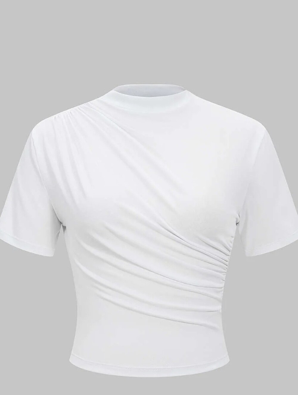 Ruched Short Sleeve White Tee